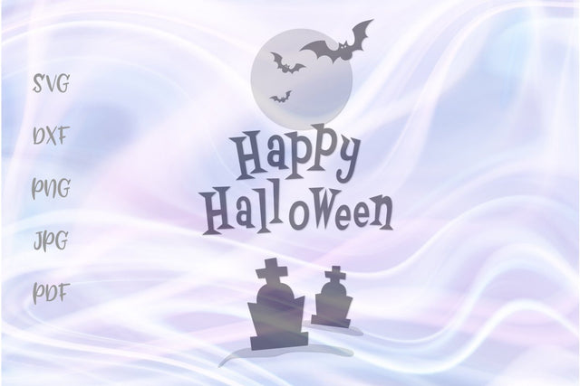 Happy Halloween Sign Cemetary Graveyard Graves Bat Moon SVG, PNG, DXF, PDF, JPG SVG Digitals by Hanna 