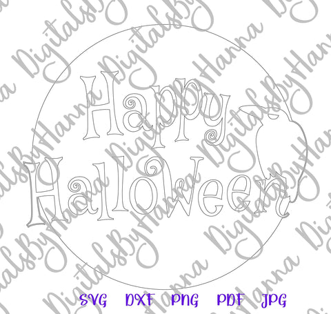 Happy Halloween Sign Raven Crow on The Moon Print and Cut SVG Digitals by Hanna 