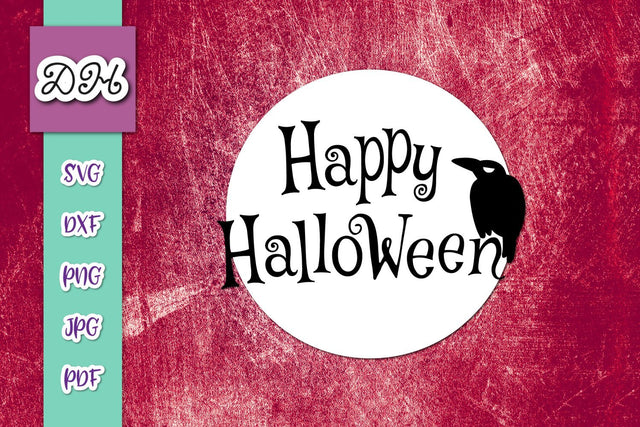 Happy Halloween Sign Raven Crow on The Moon Print and Cut SVG Digitals by Hanna 