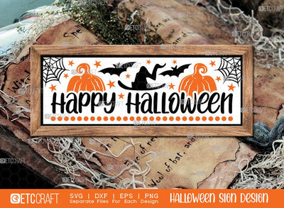 Happy Halloween Sign SVG Cut File | Welcome Sign | Halloween Door Hanger Svg | Horizontal Wood Sign Svg | Halloween Decor Svg | Farmhouse Sign Svg | Halloween Sign Svg | Halloween Wood Sign Design SVG ETC Craft 