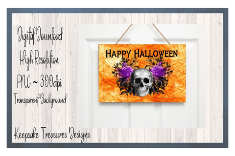 Happy Halloween Skull and Flowers Sublimation Design, Halloween Template, PNG Printable, Digital Download Sublimation Keepsake Treasures Designs LLC. 