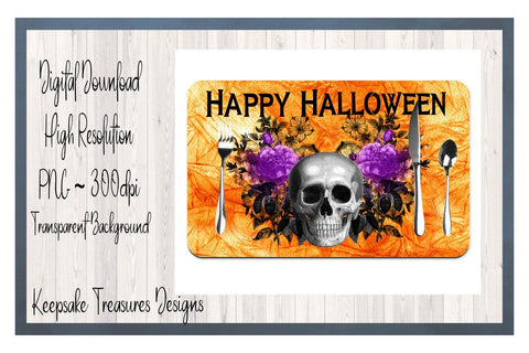 Happy Halloween Skull and Flowers Sublimation Design, Halloween Template, PNG Printable, Digital Download Sublimation Keepsake Treasures Designs LLC. 