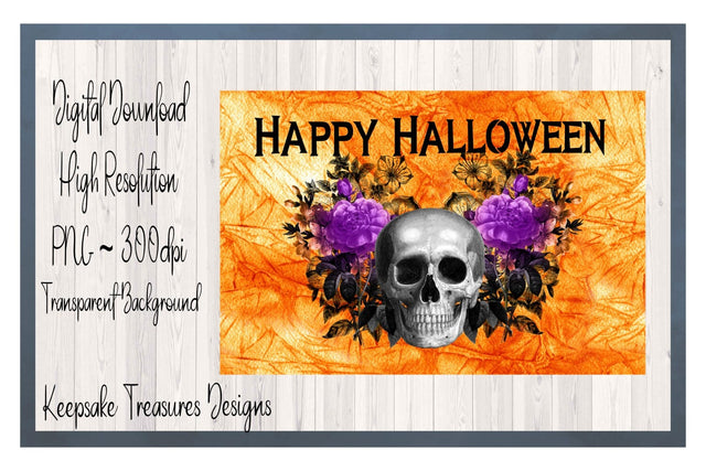 Happy Halloween Skull and Flowers Sublimation Design, Halloween Template, PNG Printable, Digital Download Sublimation Keepsake Treasures Designs LLC. 