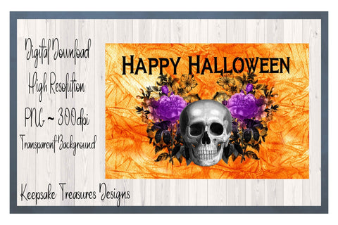 Happy Halloween Skull and Flowers Sublimation Design, Halloween Template, PNG Printable, Digital Download Sublimation Keepsake Treasures Designs LLC. 