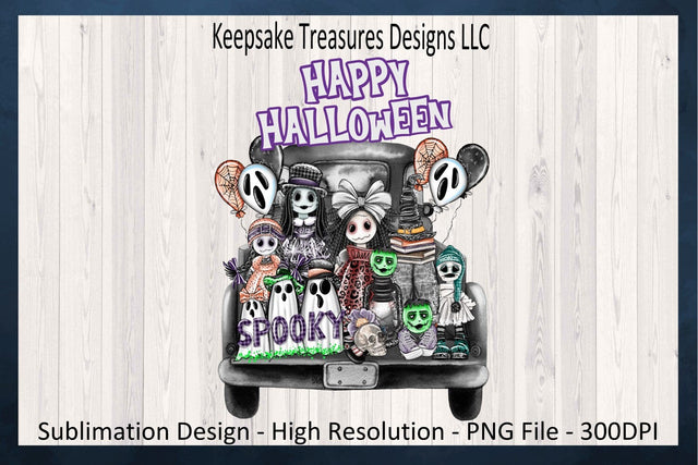Happy Halloween Spooky Black Truck, Sublimation PNG Design, Zombie Halloween, Halloween Sublimation, Digital Download Sublimation Keepsake Treasures Designs LLC. 