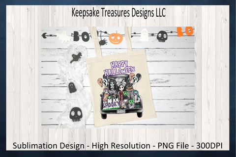 Happy Halloween Spooky Black Truck, Sublimation PNG Design, Zombie Halloween, Halloween Sublimation, Digital Download Sublimation Keepsake Treasures Designs LLC. 
