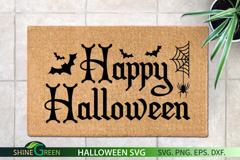 Happy Halloween SVG Cut File for Sign, Doormats SVG Shine Green Art 