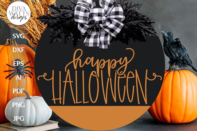 Happy Halloween SVG For Door Hanger Halloween SVG Simple Door Hanger Design For Halloween Sign Happy Halloween Cut File For Sign Halloween SVG Diva Watts Designs 