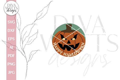 Happy Halloween SVG For Halloween Shirt With Scary Jack-O-Lantern Door Hanger For Halloween SVG With Pumpkin Face For Pumpkin Shirt SVG SVG Diva Watts Designs 