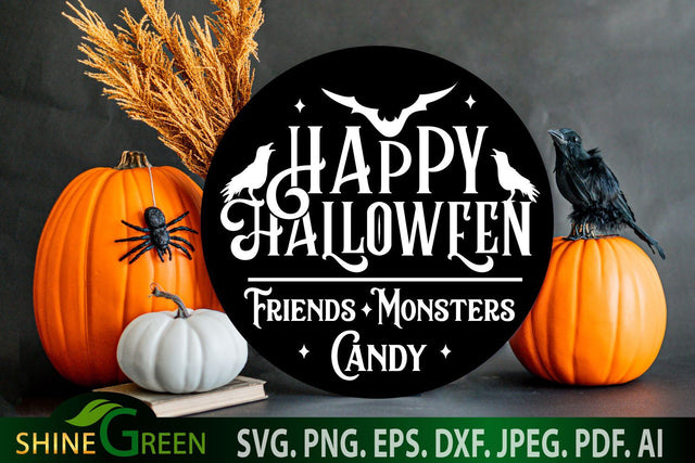 Happy Halloween SVG for Home, Farmhouse Round Wood Signs SVG Shine Green Art 
