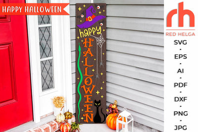 Happy Halloween SVG, Layered Fall Porch Sign Cut File, Halloween Decor DXF, Witch Hat, Cat and Snake Silhouette SVG RedHelgaArt 
