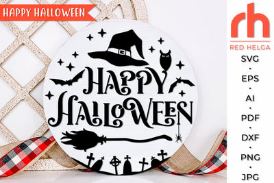 Happy Halloween SVG - Round Sign Cut File SVG RedHelgaArt 