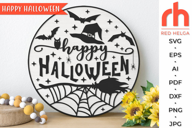 Happy Halloween SVG - Round Sign Cut File SVG RedHelgaArt 