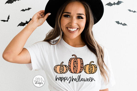Happy Halloween SVG | Skull Ghost Bat Leopard Print Pumpkins Design SVG Diva Watts Designs 