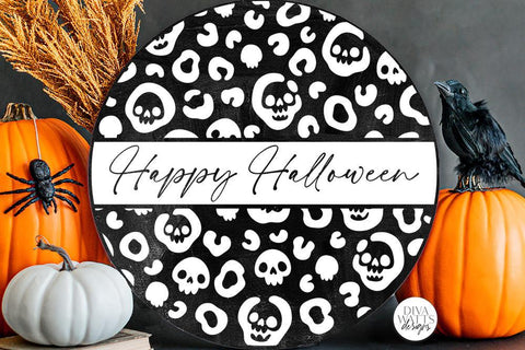 Happy Halloween SVG | Skull Leopard Print Round Design SVG Diva Watts Designs 
