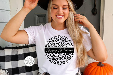 Happy Halloween SVG | Skull Leopard Print Round Design SVG Diva Watts Designs 