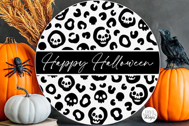 Happy Halloween SVG | Skull Leopard Print Round Design SVG Diva Watts Designs 