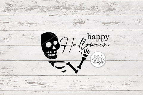 Happy Halloween SVG | Spooky Skeleton Round Sign Design SVG Diva Watts Designs 