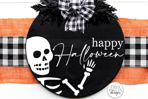 Happy Halloween SVG | Spooky Skeleton Round Sign Design SVG Diva Watts Designs 