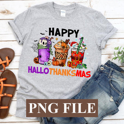 Happy Halloween Thanksgiving Chritmas Coffee PNG, Hallothanksmas Coffee PNG SVG BOO-design 