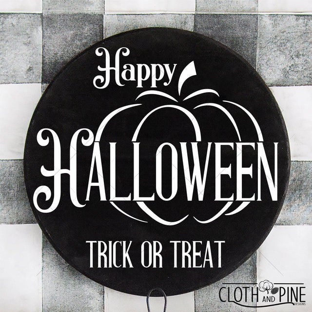 Happy Halloween, Trick or Treat with Pumpkin Split Frame Outline SVG Cloth and Pine Designs 