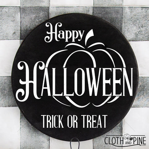 Happy Halloween, Trick or Treat with Pumpkin Split Frame Outline SVG Cloth and Pine Designs 
