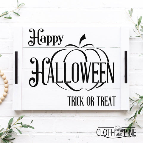 Happy Halloween, Trick or Treat with Pumpkin Split Frame Outline SVG Cloth and Pine Designs 