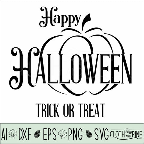 Happy Halloween, Trick or Treat with Pumpkin Split Frame Outline SVG Cloth and Pine Designs 