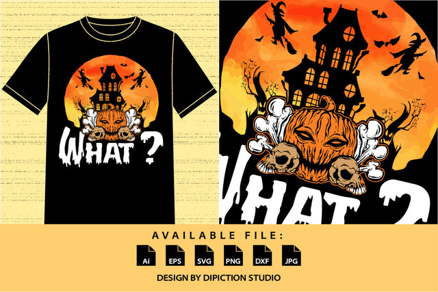 Happy Halloween Vintage Circle Sun Shirt, Halloween House, Witch Silhouette Shirt, Scary Pumpkin, Man Skull Shirt, Scary Night Shirt, Print Template SVG Depiction Studio 