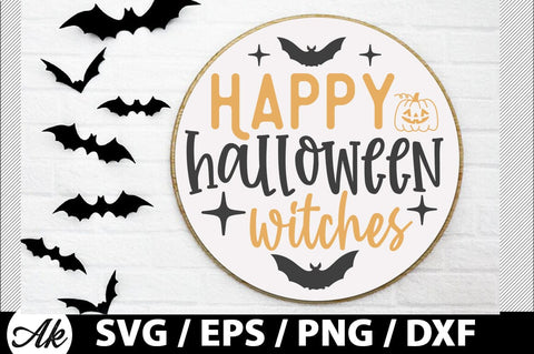 Happy halloween witches Round Sign SVG SVG akazaddesign 