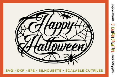 Happy Halloween with spider web - oval SVG craft file SVG CleanCutCreative 