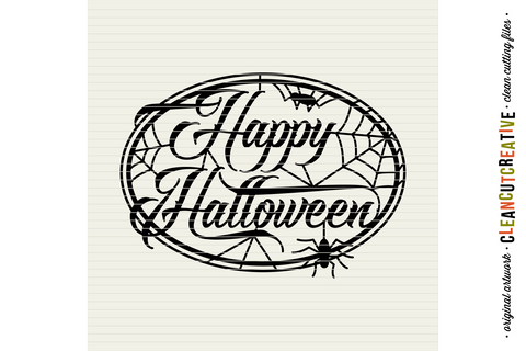 Happy Halloween with spider web - oval SVG craft file SVG CleanCutCreative 
