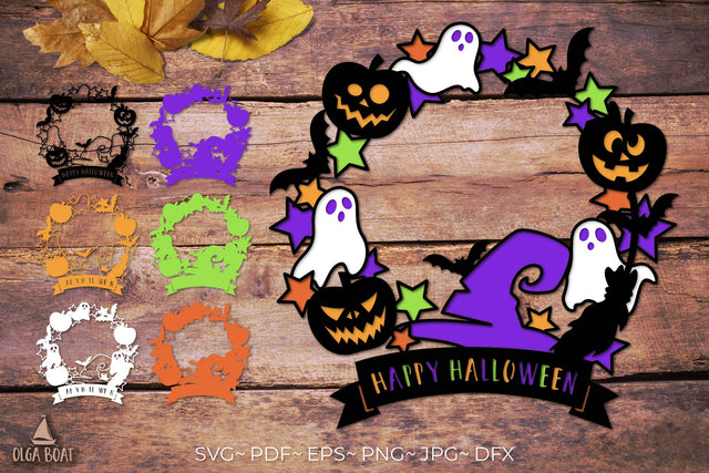 Happy halloween wreath svg | 3d Halloween door sign SVG Olga Boat Design 