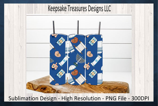 Happy Hanukkah 20oz Tumbler Wrap and Car Coaster, Hanukkah 11oz Mug & Coaster, Sublimation PNG Design, Digital Download Sublimation Keepsake Treasures Designs LLC. 