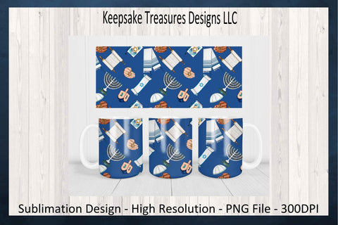 Happy Hanukkah 20oz Tumbler Wrap and Car Coaster, Hanukkah 11oz Mug & Coaster, Sublimation PNG Design, Digital Download Sublimation Keepsake Treasures Designs LLC. 