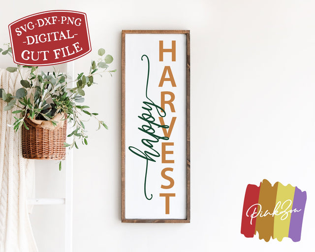 Happy Harvest SVG Files, Thanksgiving Svg, Fall Porch Svg, Front Porch Svg, Vertical Sign Svg, Commercial Use, Digital Cut Files, DXF PNG (1308302102) SVG PinkZou 