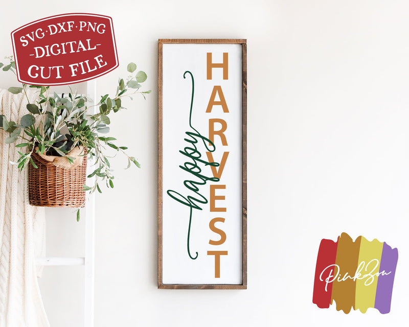 Happy Harvest SVG Files, Thanksgiving Svg, Fall Porch Svg, Front Porch Svg, Vertical Sign Svg, Commercial Use, Digital Cut Files, DXF PNG (1308302102) SVG PinkZou 