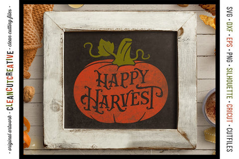 Happy Harvest - Vintage Rustic Pumpkin Fall Design - SVG craft file SVG CleanCutCreative 