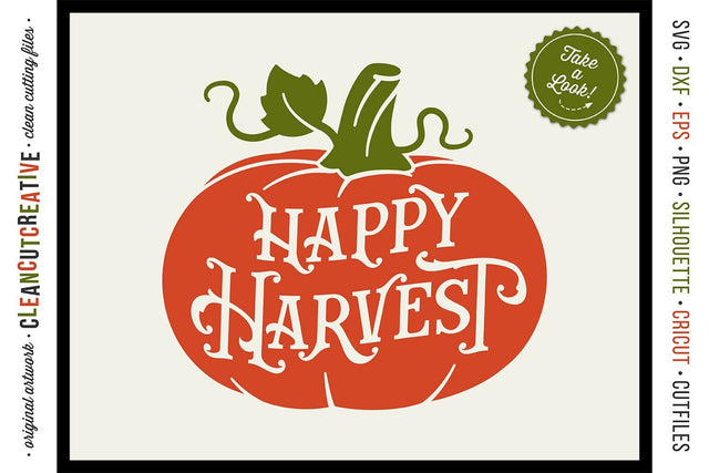 Happy Harvest - Vintage Rustic Pumpkin Fall Design - SVG craft file SVG CleanCutCreative 