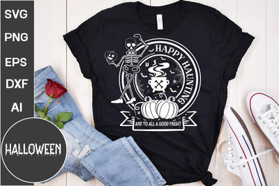Happy Haunting And To All A Good Fright Round Signs Svg Cut File, Farmhouse Halloween SVG design, Halloween SVG design SVG DesignPlante 503 
