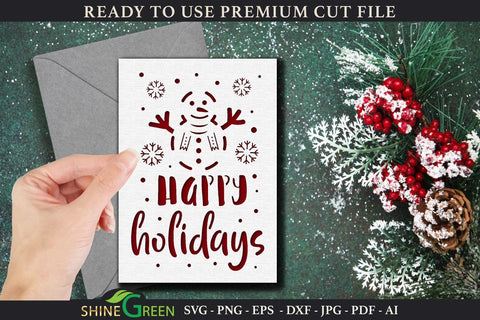Happy Holidays Card Template SVG Cut File SVG Shine Green Art 