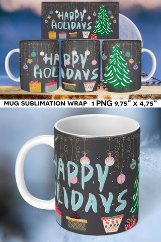 Happy Holidays Mug Sublimation Wrap Sublimation Natasha Prando 