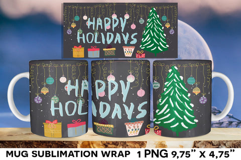 Happy Holidays Mug Sublimation Wrap Sublimation Natasha Prando 