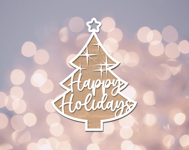 Happy Holidays Ornament Laser SVG Cut File SVG HappyDesignStudio 