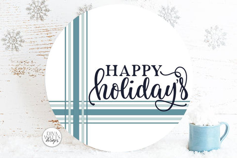Happy Holidays Plaid SVG | Farmhouse Christmas Round Design SVG Diva Watts Designs 