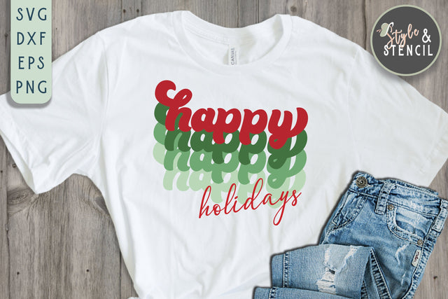 Happy Holidays Retro Christmas SVG SVG Style and Stencil 