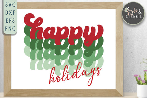 Happy Holidays Retro Christmas SVG SVG Style and Stencil 