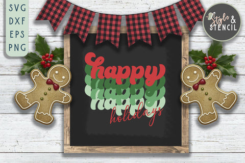 Happy Holidays Retro Christmas SVG SVG Style and Stencil 