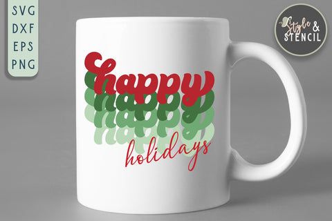 Happy Holidays Retro Christmas SVG SVG Style and Stencil 