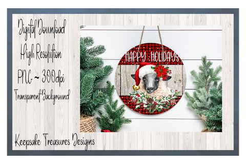 Happy Holidays Round Sign | Christmas Wreath Attachment | Sublimation PNG Sublimation Keepsake Treasures Designs LLC. 